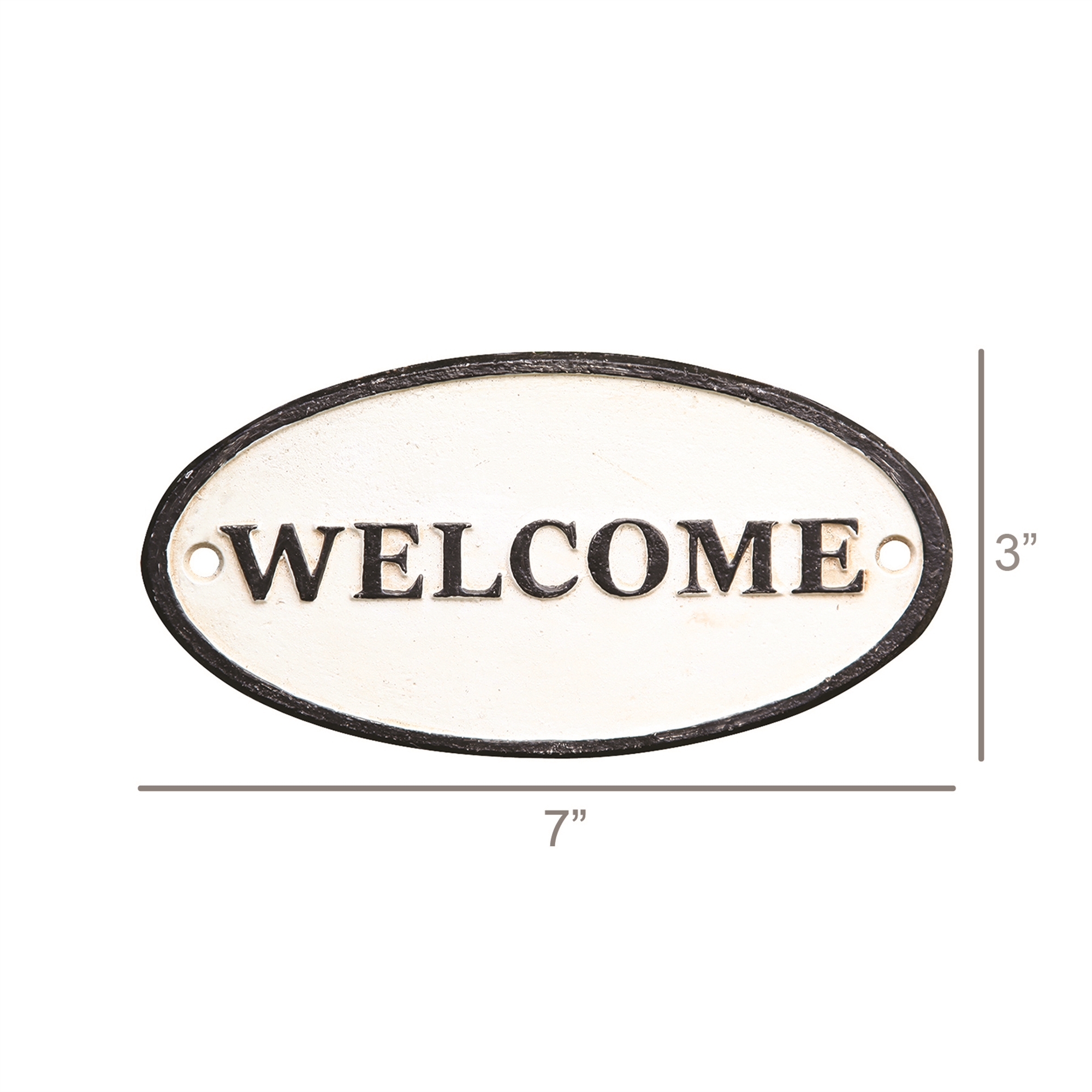 Welcome 7 inch cast Iron sign with dimensions